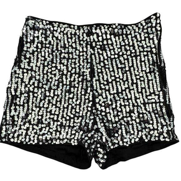 Sequin Black Silver Party Shorts Large Holiday Maximalist Dopamime - Picture 7 of 7